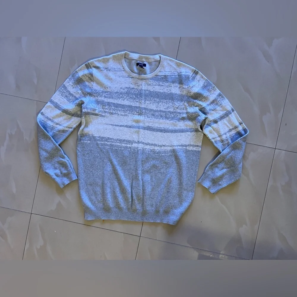 Alfani Sweater Mens Large Knit Cotton Gray Round Neck Stretch Long Sleeve Light